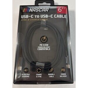 Nascar 6ft USB-C to USB-C Charging Cable Cord. New